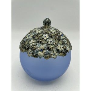 Enamel Crystal Jewelled Glass Jar Blue Frosted Glass Bottle